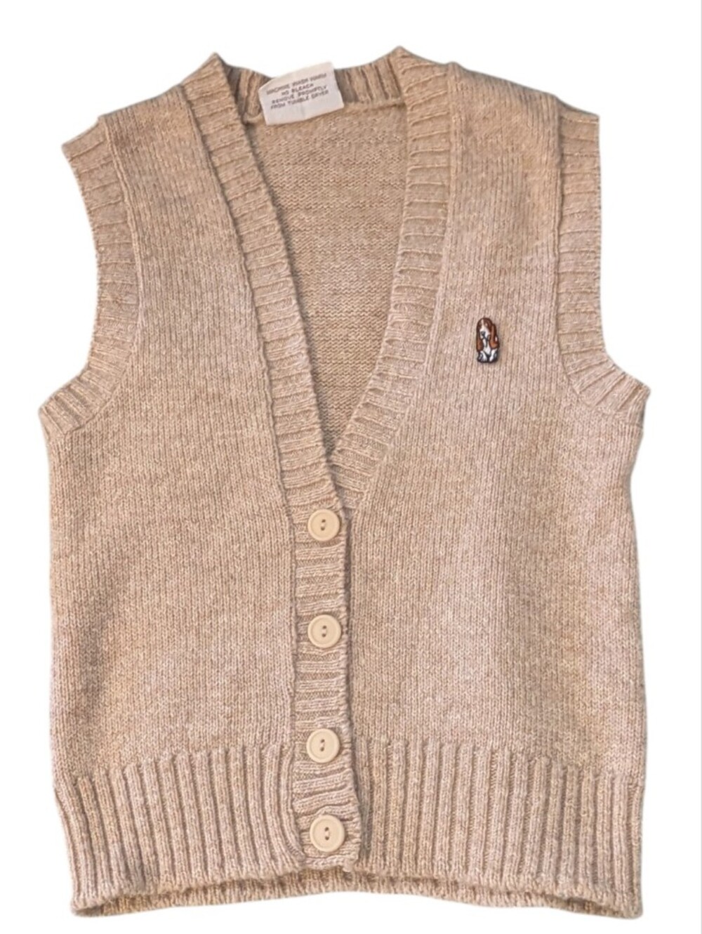 70s 80s Vintage Hush Puppies Youth Cream Sweater Vest Neutral Oatmeal